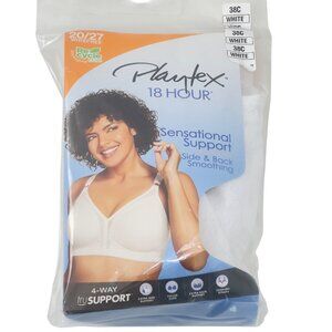 Playtex 18 Hour White Wireless Bra 38C Sensational Support & Adjustable Straps